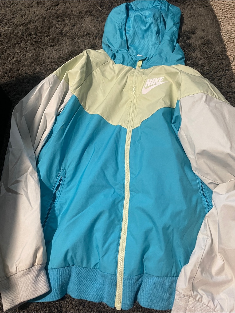 Nike Aqua & Pale Yellow Colorblock Hooded Windbreaker